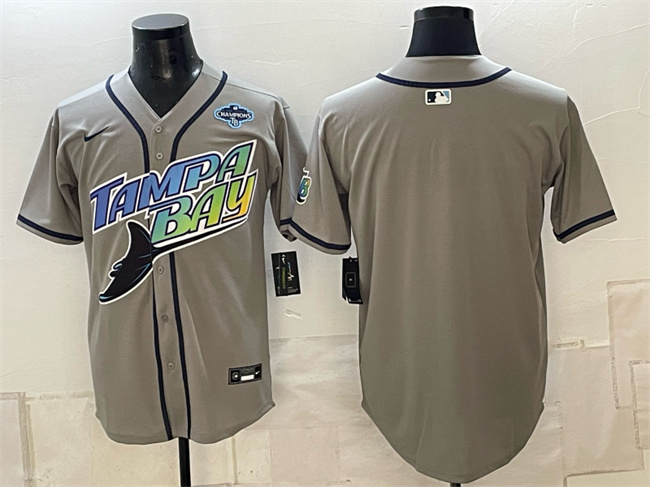 Men's Gray Tampa Bay Rays Blank 2026 AL East Champions Patch Vapor Limited Stitched Baseball Jersey